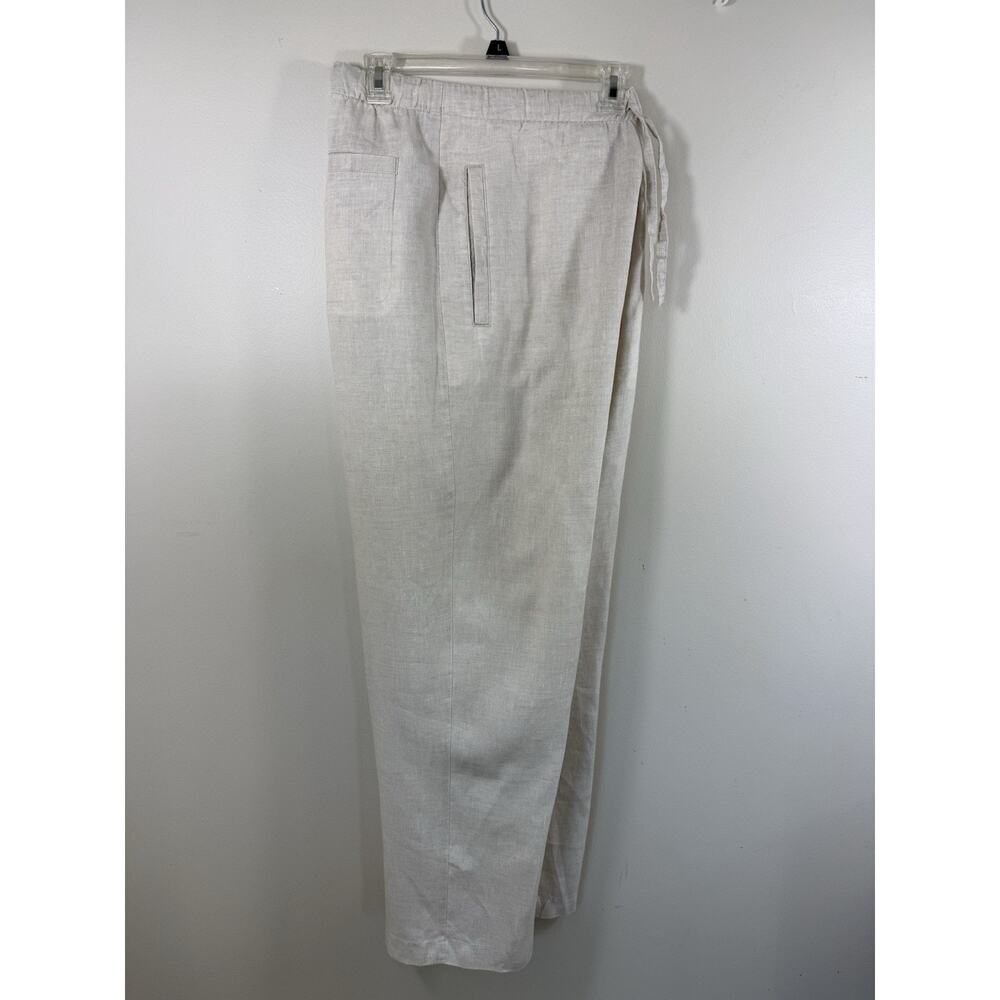 Islander 100% Linen Pants Womens Size XL Beige Wide Leg Pull On Coastal Comfort